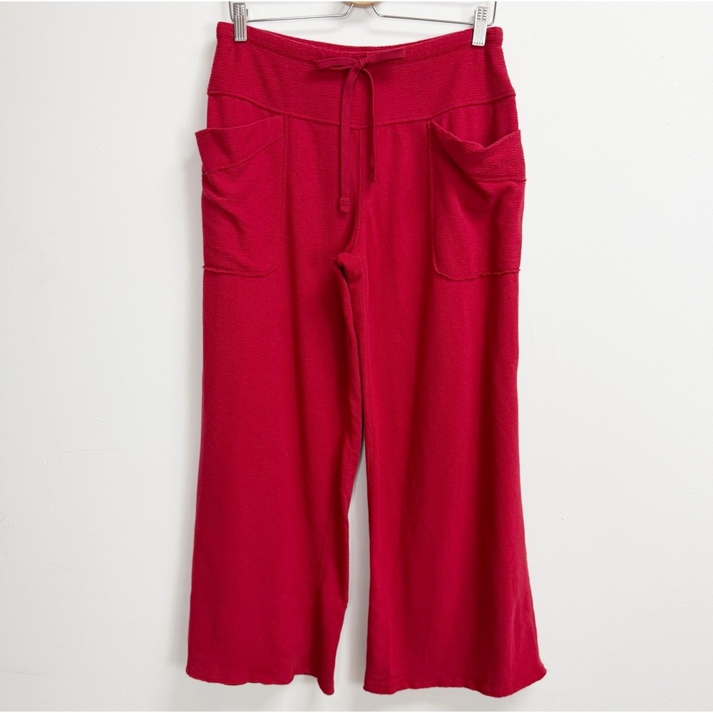 Free People Pants Womens Medium Red Staycation Wide Leg Lounge Pockets NWOT